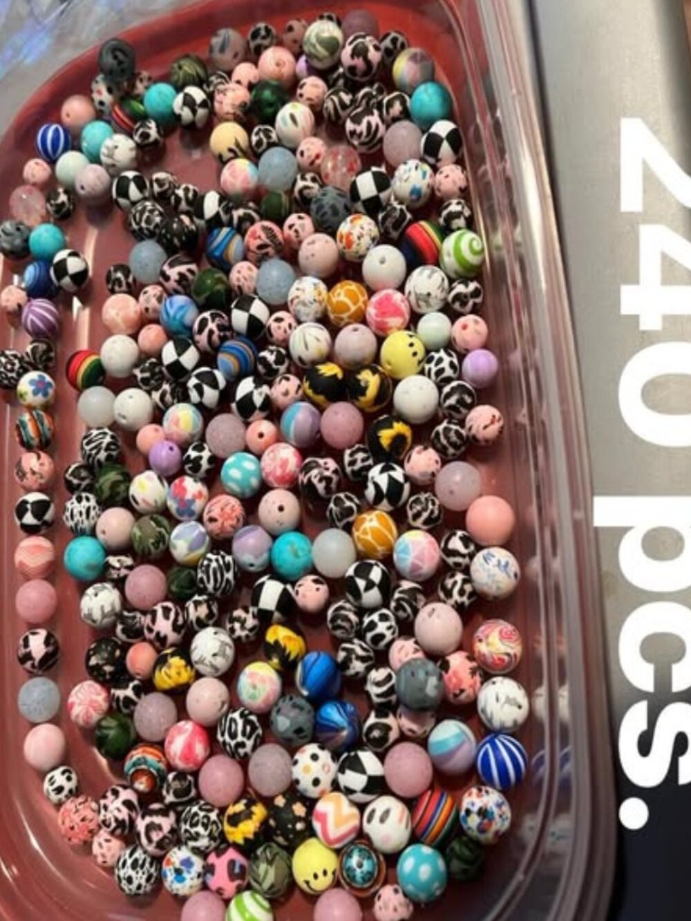 240 pcs. mixed print and sizes silicone round beads
